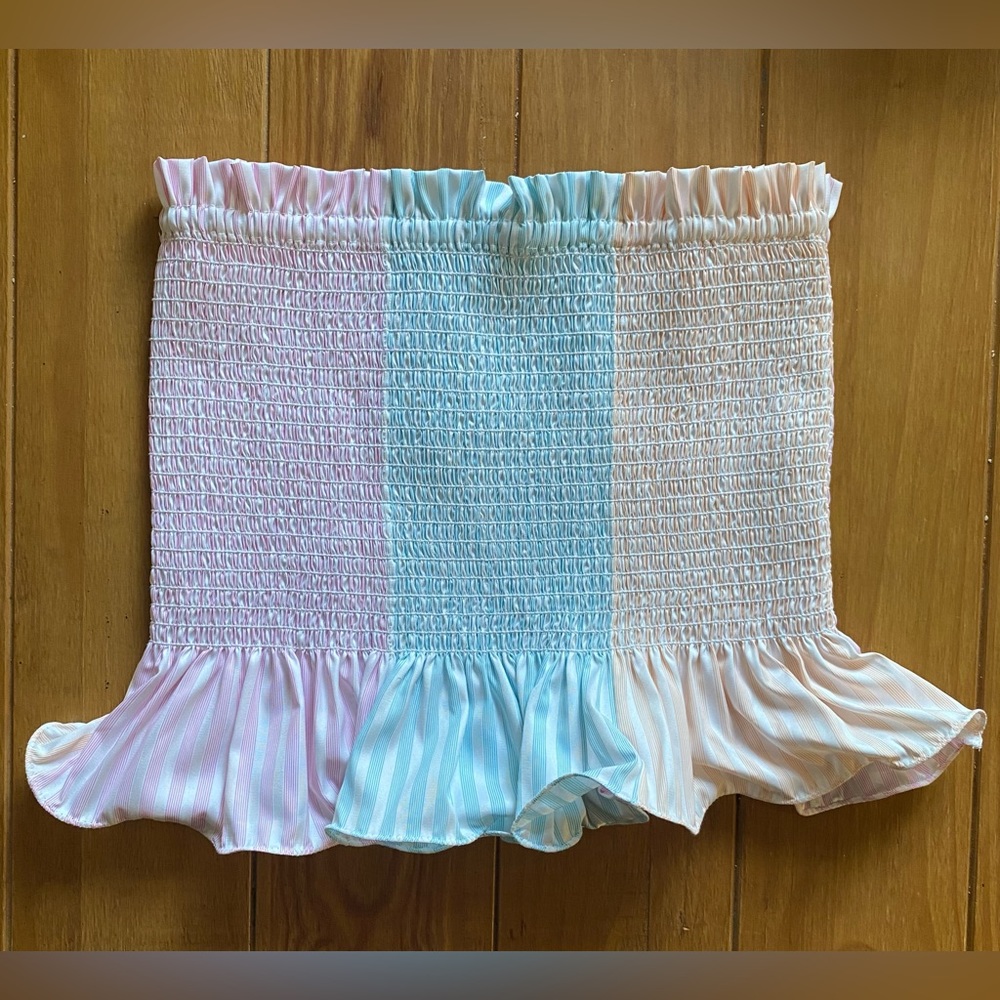 Petersyn Marianna Smocked Ruffle Tube Top, Tutti (Pink/Blue/Orange), Small, NWT
